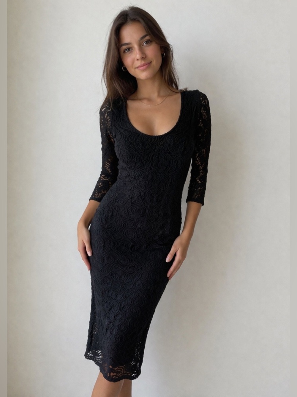Love Fire Black Bodycon Dress 3/4 Sleeve Scoop Neck